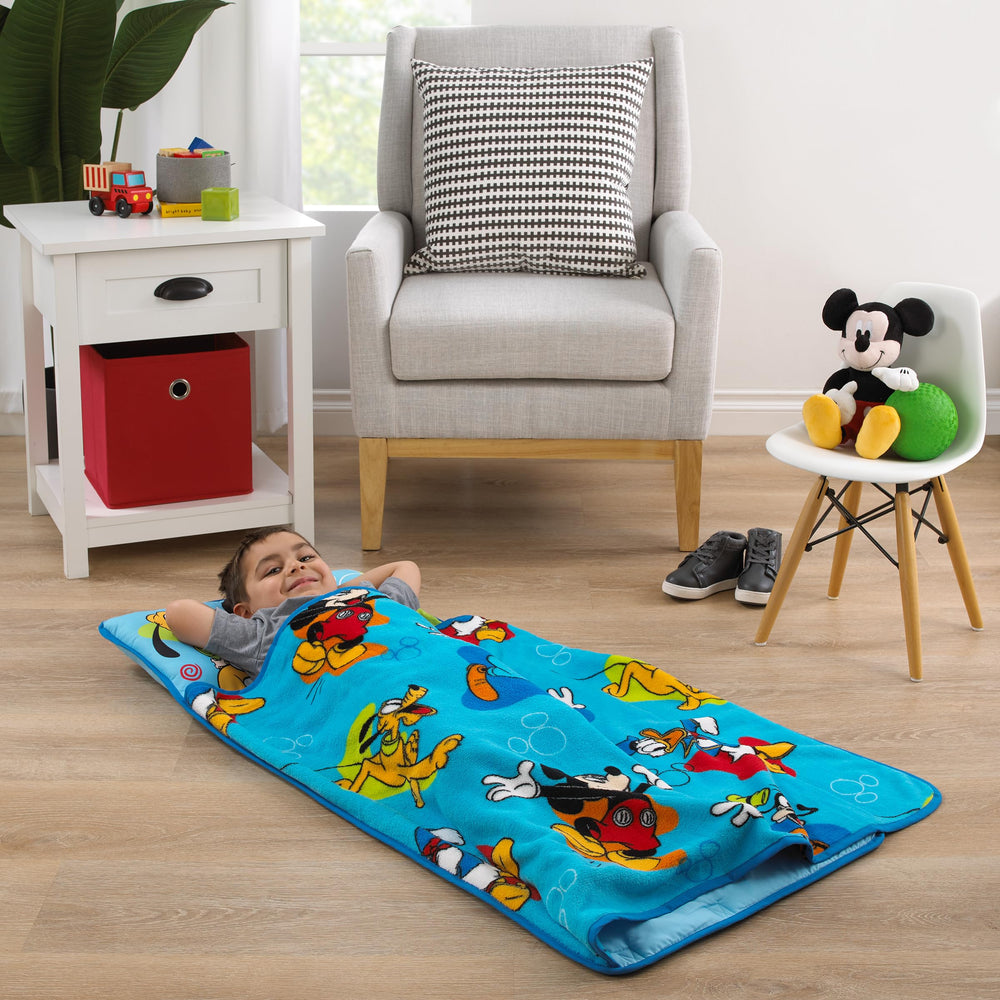NoJo Disney nap mat is travel-friendly with a roll-and-go design and built-in strap.