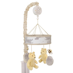 NoJo Pooh Hunny Fun mobile with taupe ring soothing baby with gentle rotation.