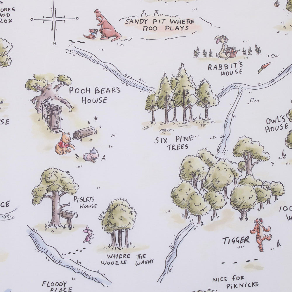 NoJo Pooh map crib sheet in sage tones complements nursery decor with calming hues