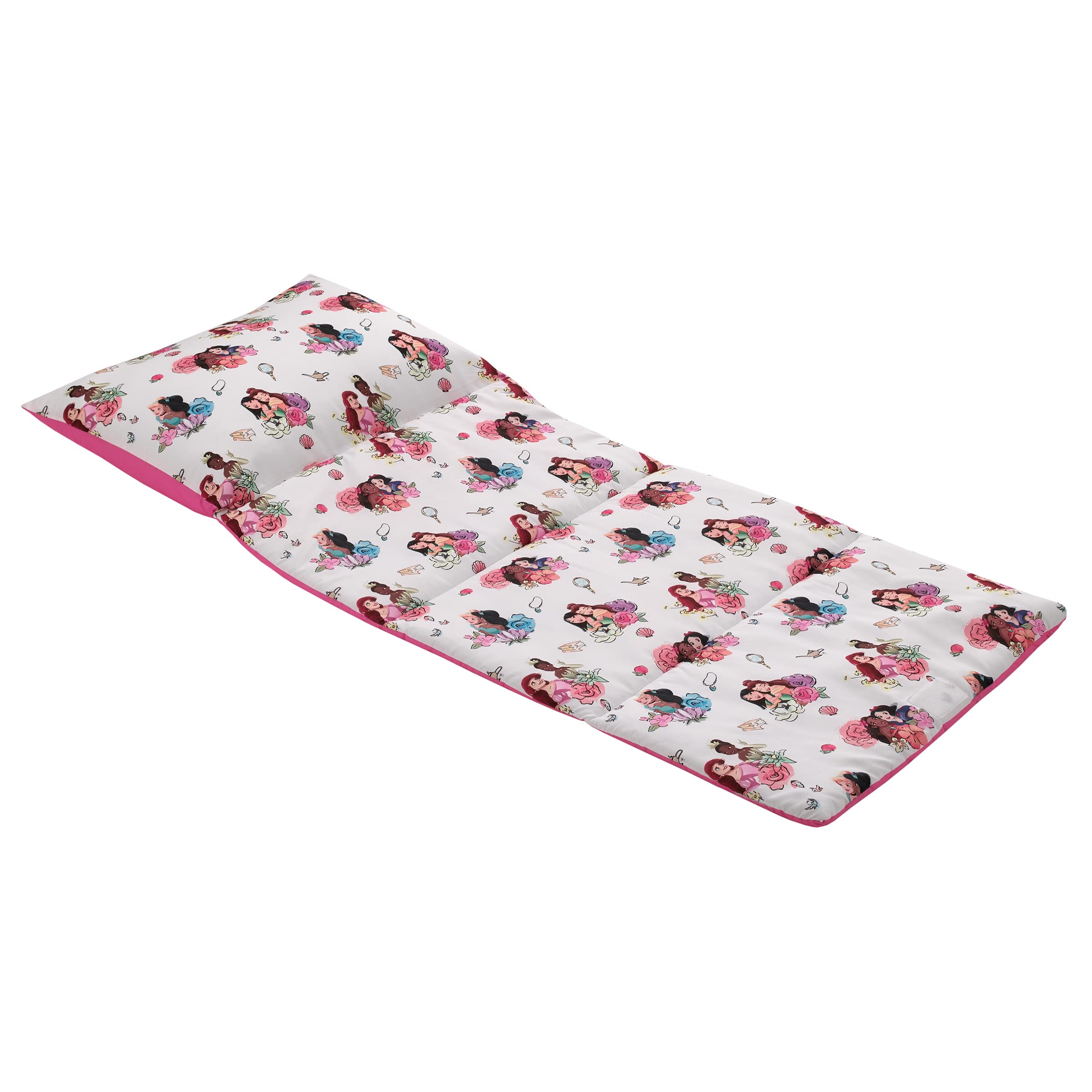 NoJo Disney Princesses nap mat fold shows roomy size for daycare and sleepovers