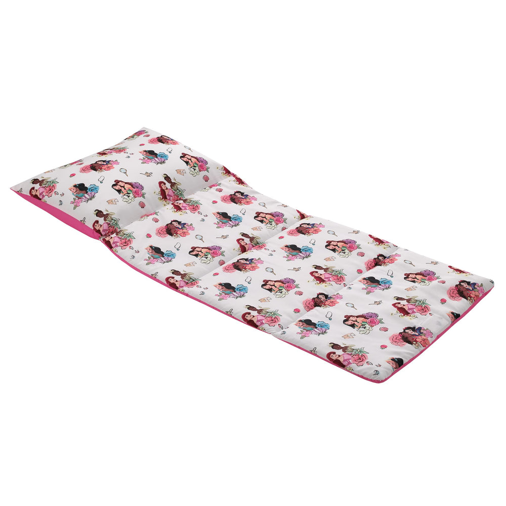 NoJo Disney Princesses nap mat fold shows roomy size for daycare and sleepovers