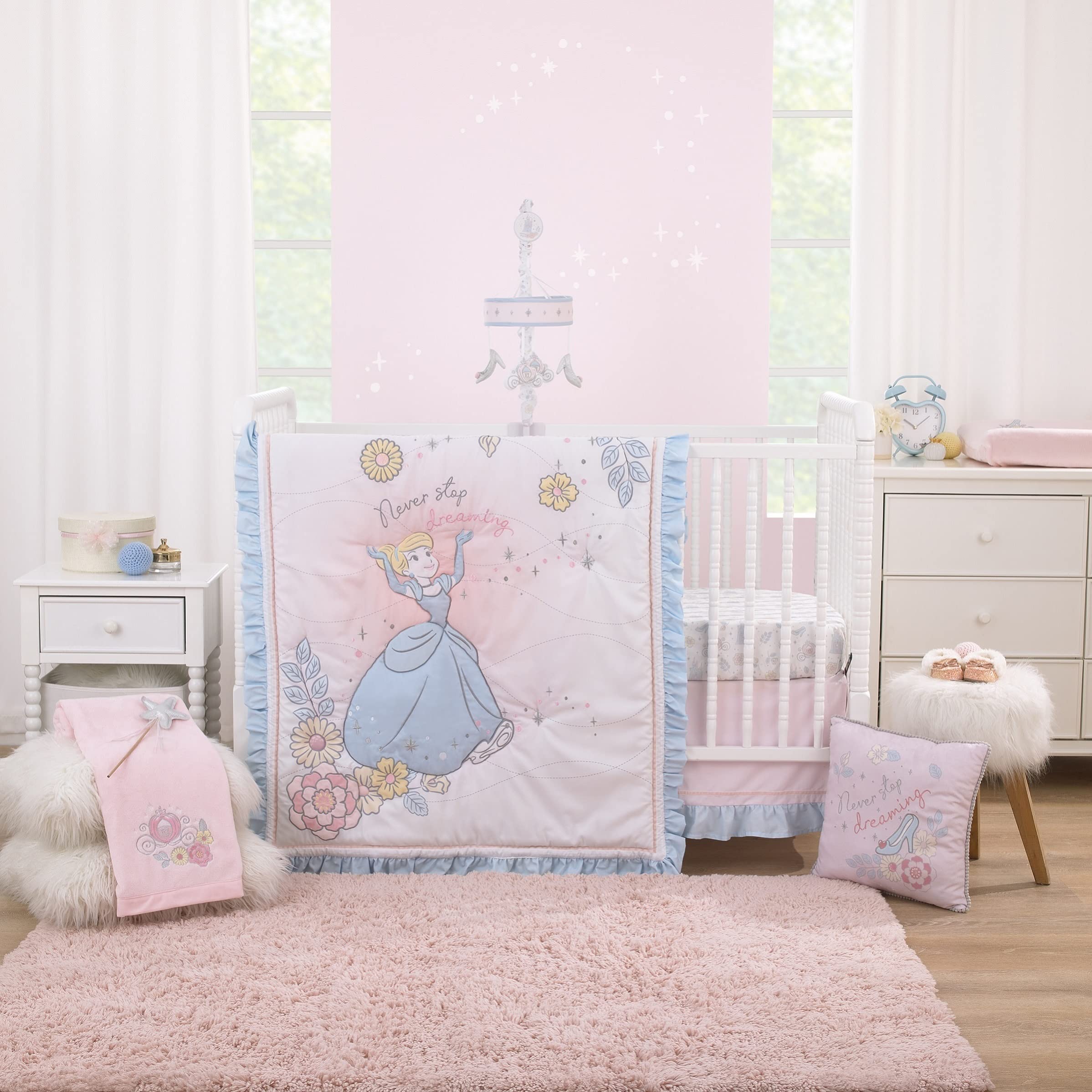 NoJo Disney Sweet Princess blanket embroidery-detail closeup reveals charming silver accents for princess-inspired aesthetics.