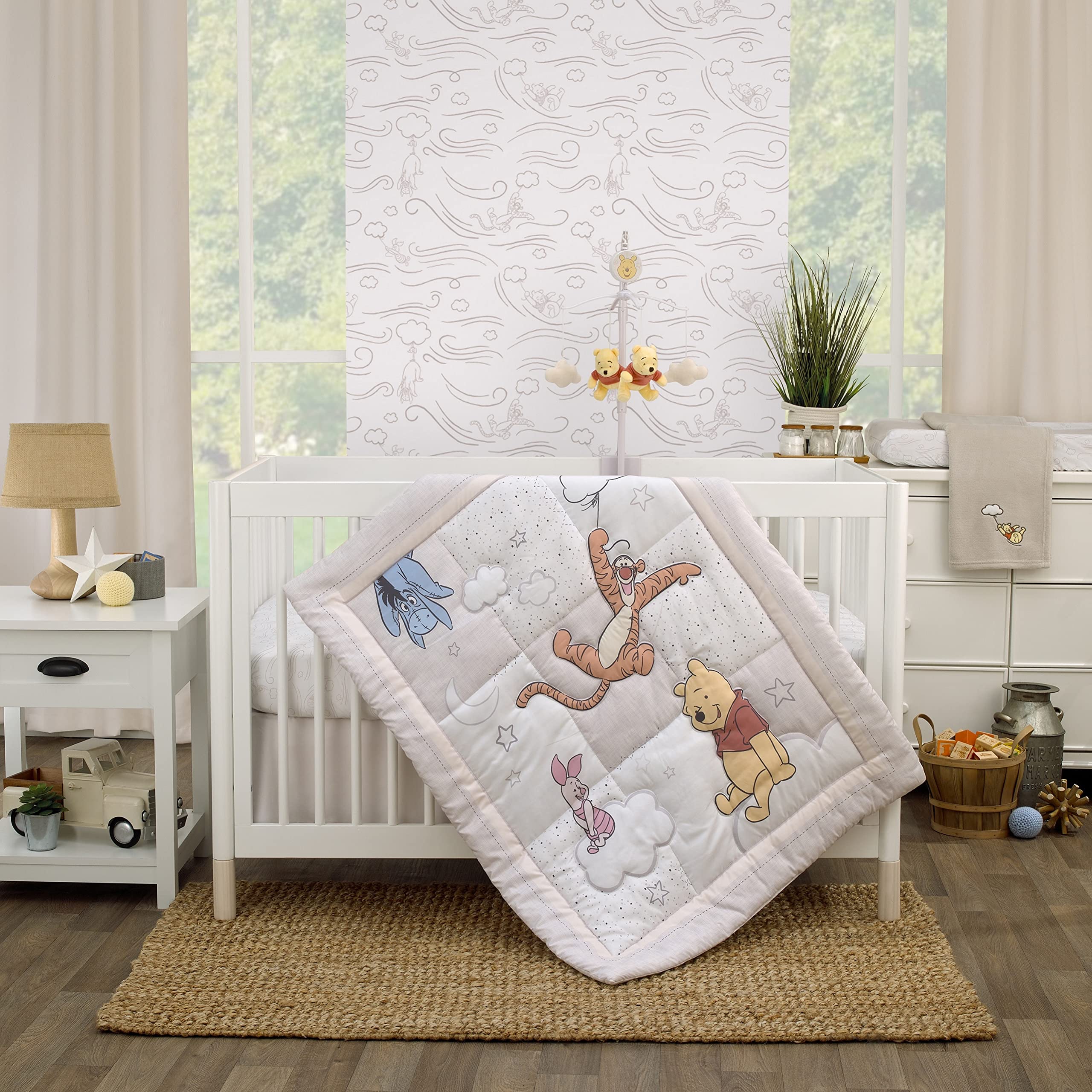 NoJo Winnie the Pooh Blustery Day mobile mounts easily for crib compatibility and safe setup.