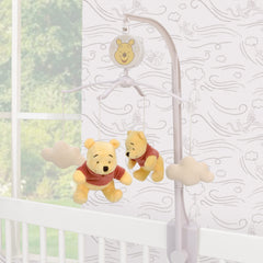 NoJo Winnie the Pooh Blustery Day mobile plush clouds create gentle visual distraction for sleepy babies.