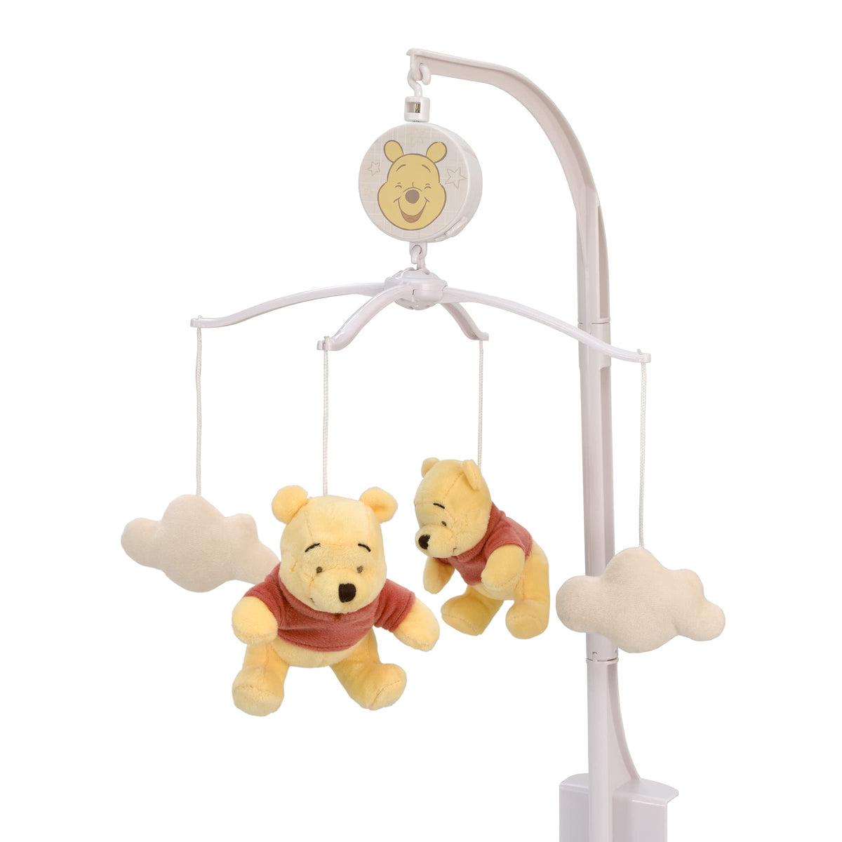 NoJo Winnie the Pooh Blustery Day mobile with Pooh bears sways soothingly for bedtime calm.