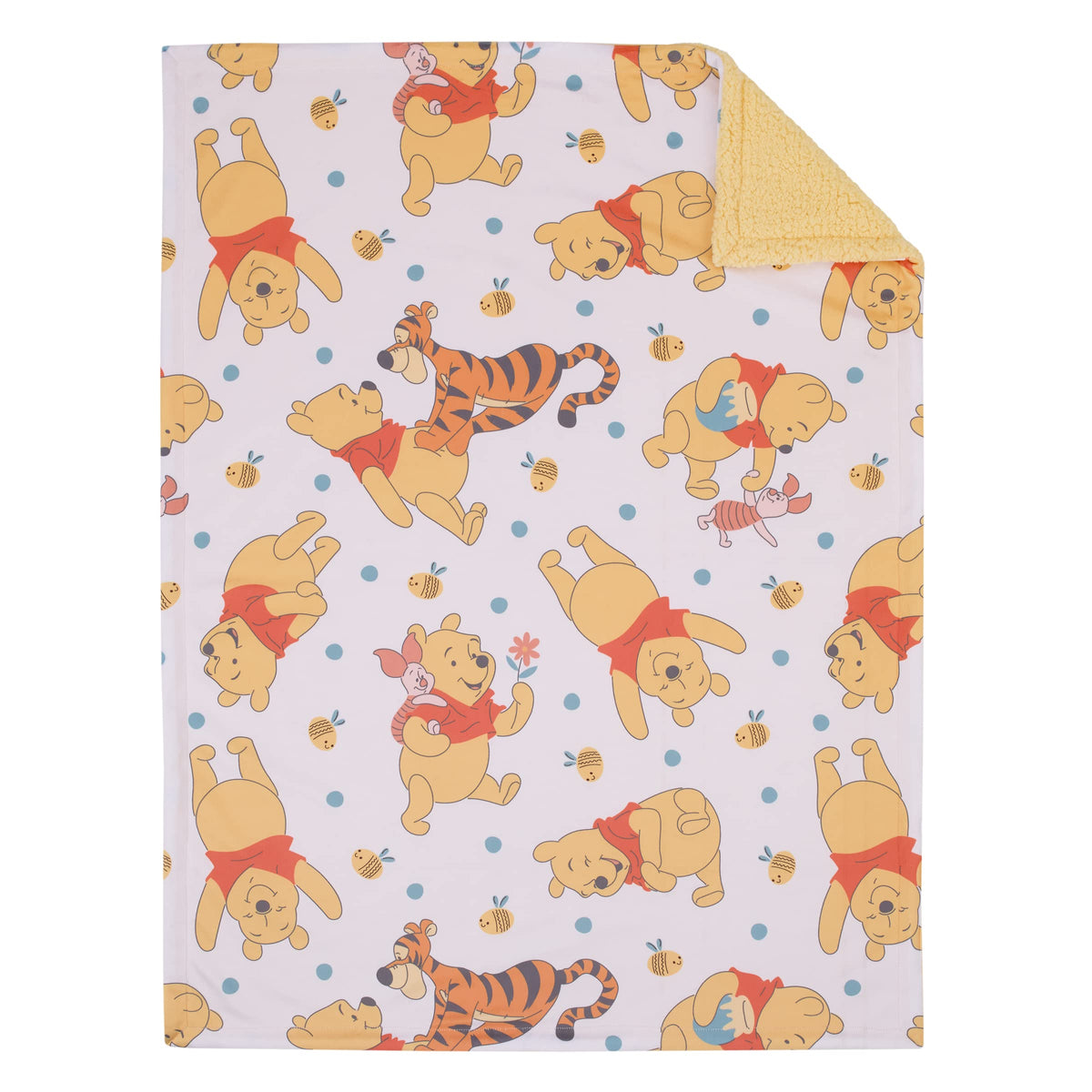 NoJo Disney Winnie The Pooh Summertime Fun blanket front view—cozy sherpa warmth.