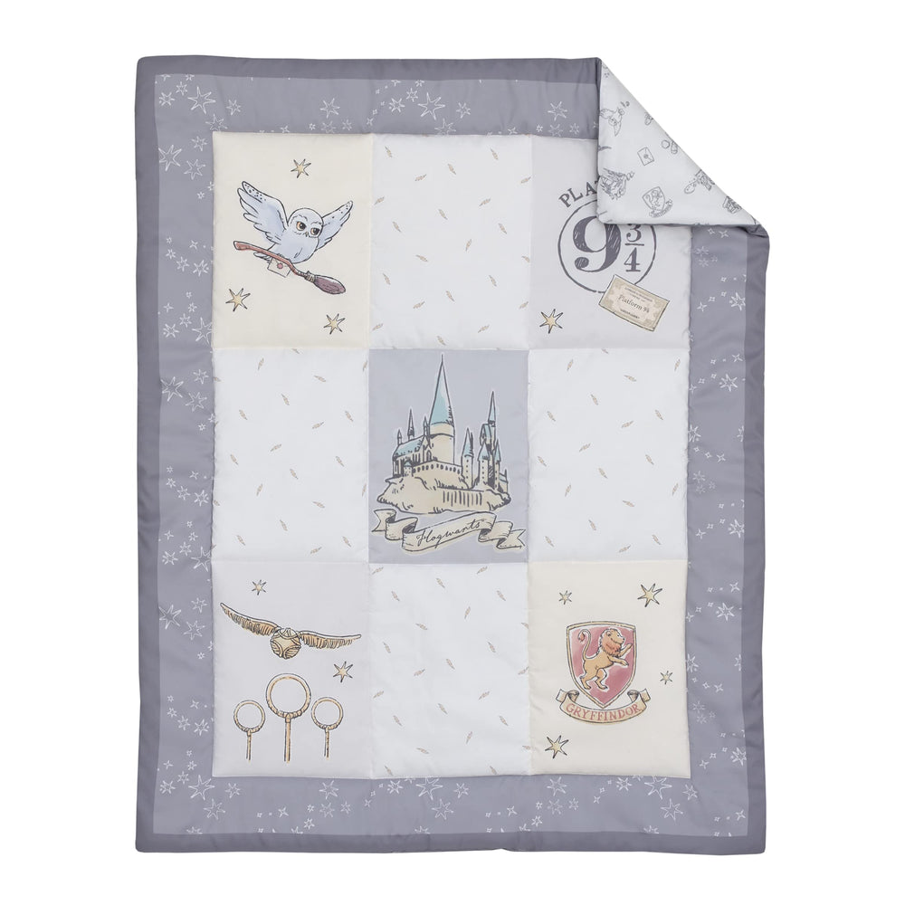NoJo Harry Potter mini crib sheets icon print grey ideal for easy crib fit.