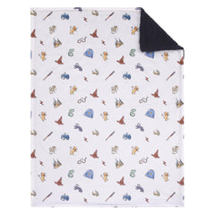 NoJo Harry Potter blanket features wand and Sorting Hat icons for magical moments