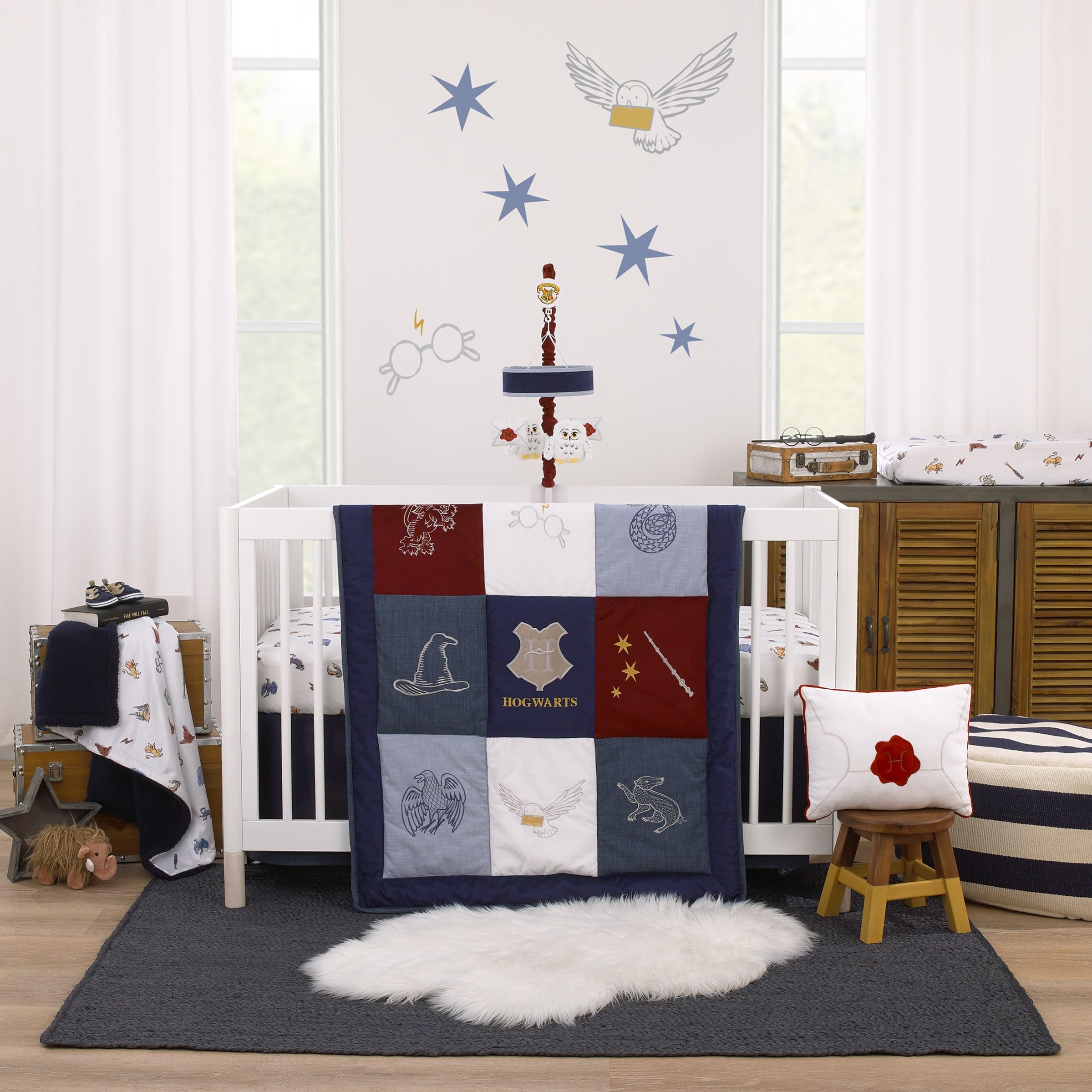 NoJo Harry Potter blanket displays Sorting Hat and wand designs for cozy movie nights