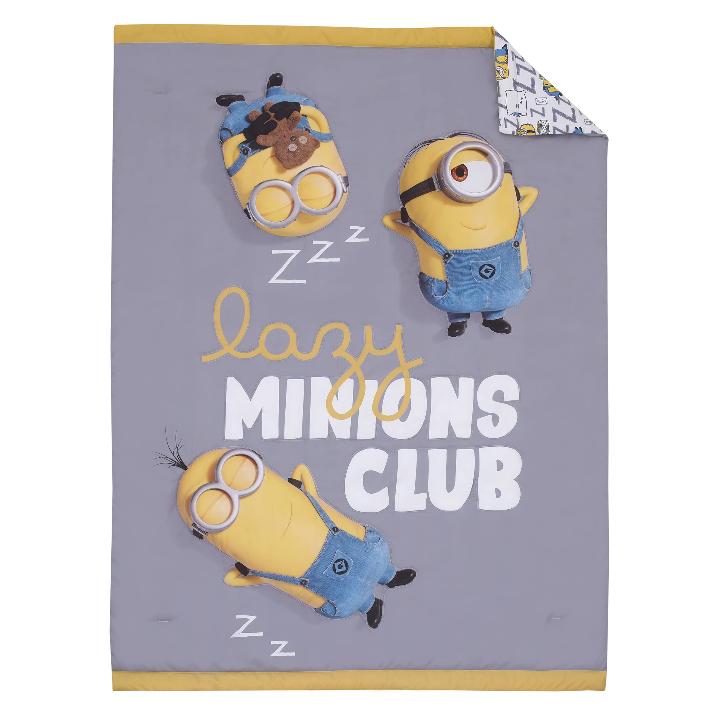 NoJo Illumination Lazy Minions fitted bottom sheet on a toddler mattress