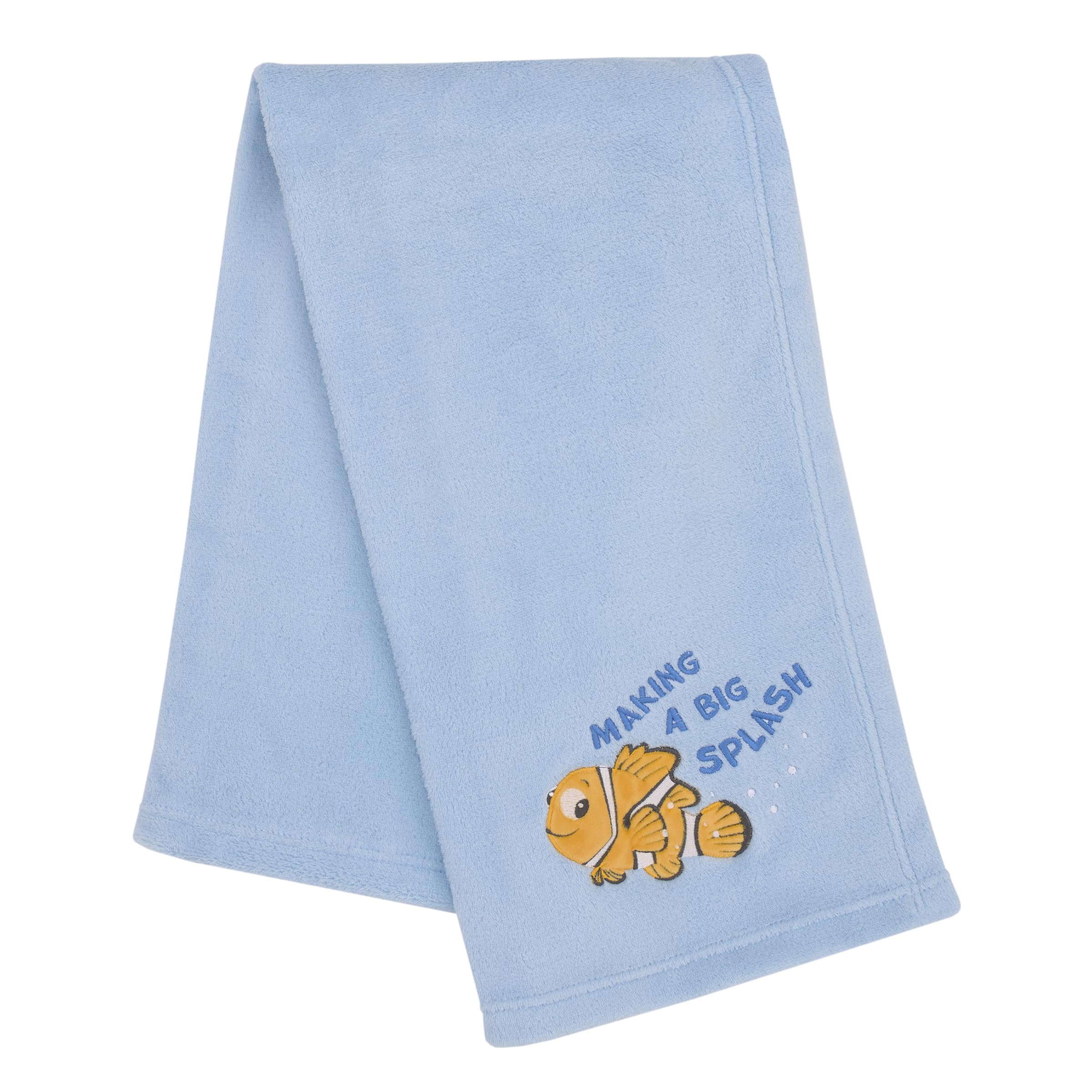 NoJo light blue plush fabric blanket offering soft cuddles for nap time.