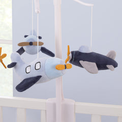 NoJo musical mobile spins gently as baby watches the plush planes in lullaby motion.