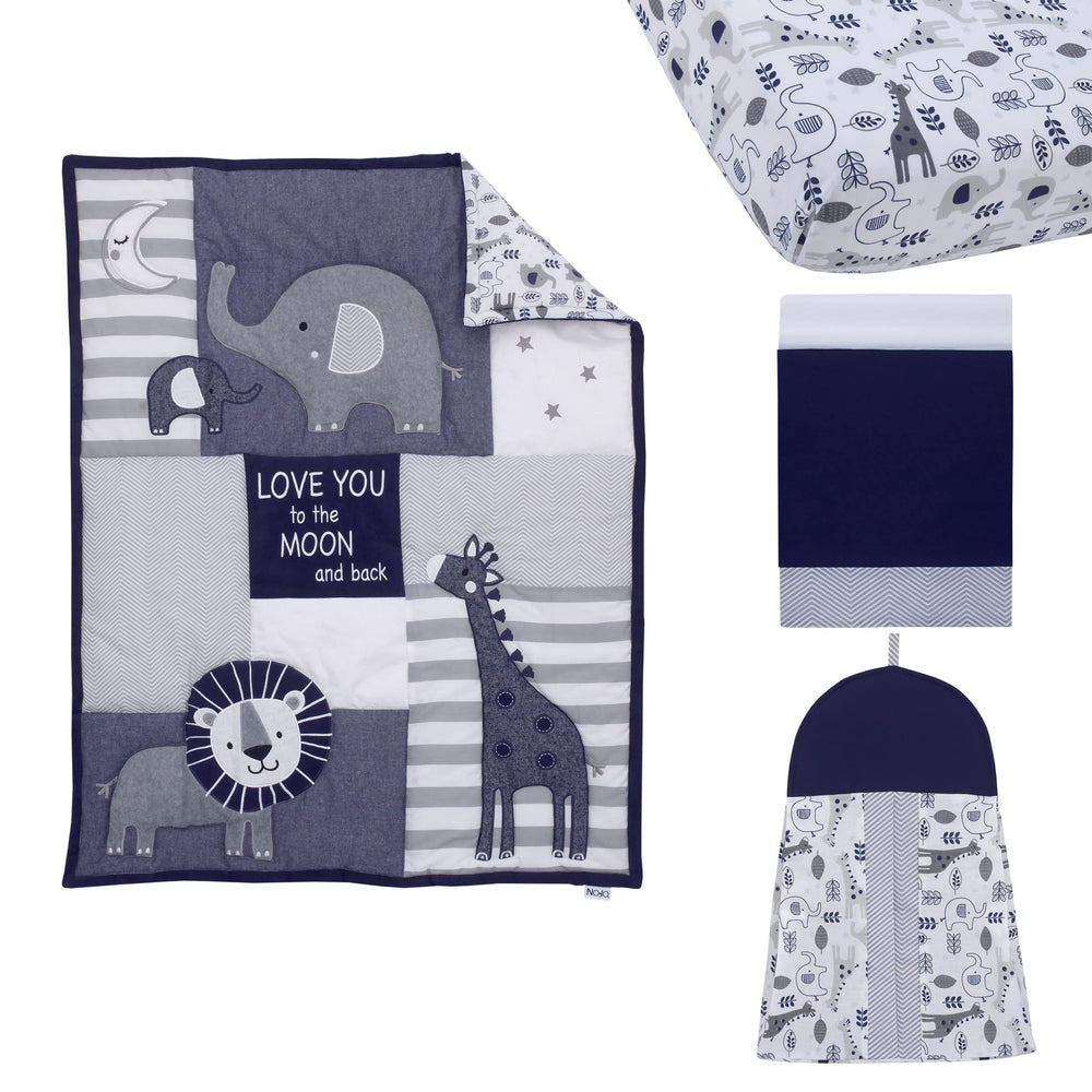 NoJo Love You to the Moon dust ruffle detail adds contrast to the crib