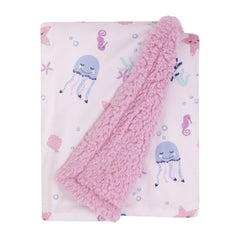 NoJo Mermaid Lagoon pattern with pink and blue sea friends for baby comfort.