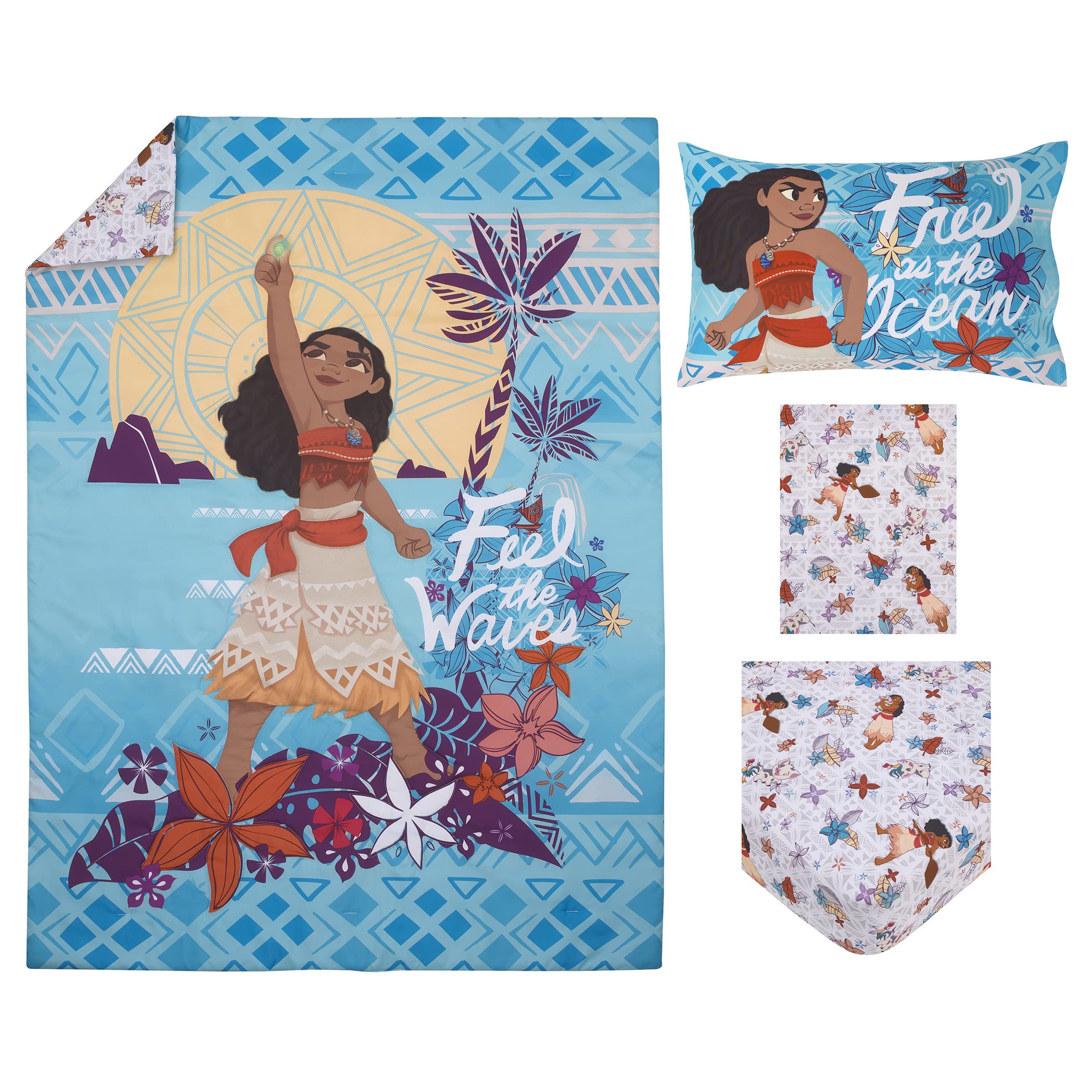 NoJo Moana 4-piece set shown complete toddler bed linen bundle