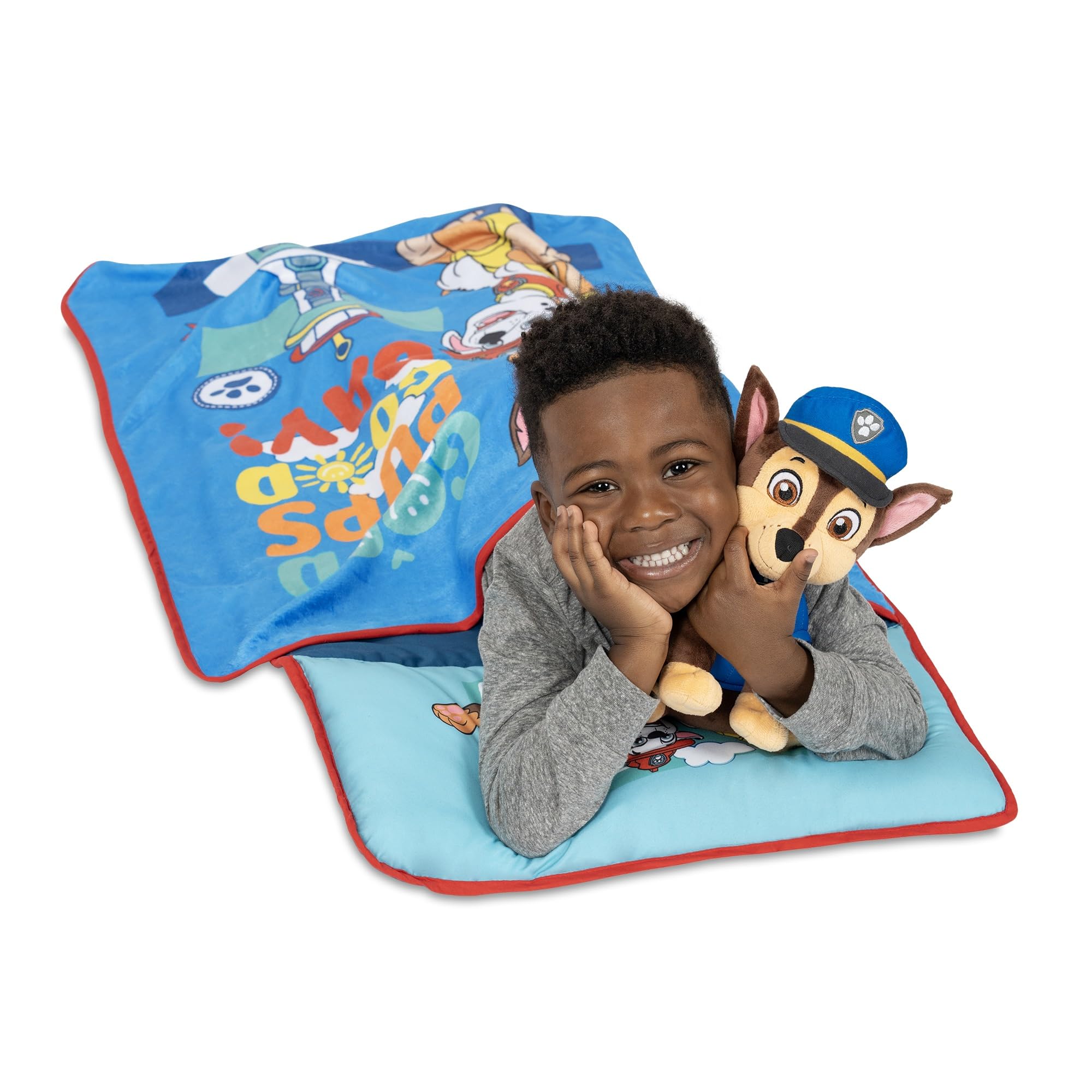 NoJo Paw Patrol nap mat blanket close-up showing plush coral fabric for warmth.