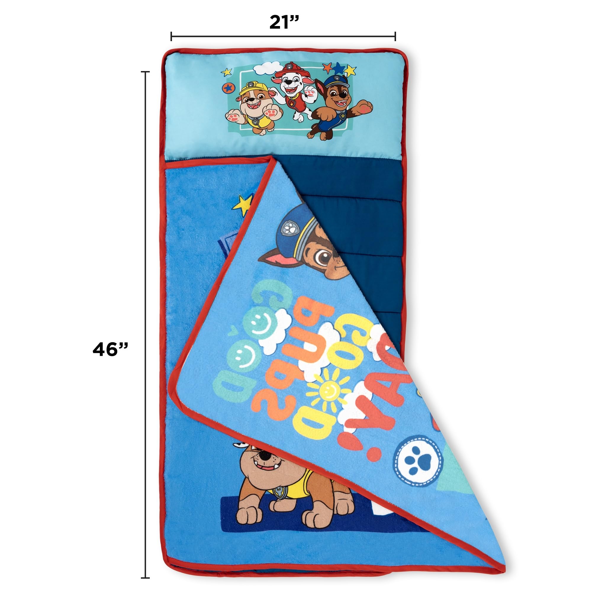 NoJo Paw Patrol nap mat unrolled to full 46x21 inch size for naps.