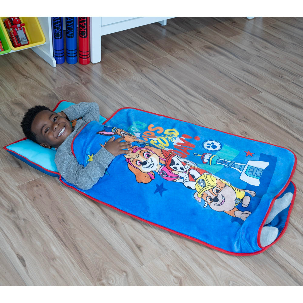 NoJo Paw Patrol nap mat with Velcro closure for easy roll-and-go.