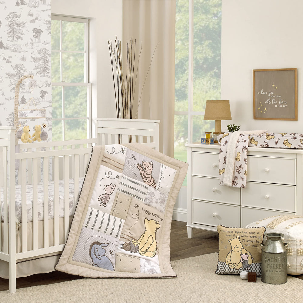 NoJo photo-op friendly design invites baby milestone photos with Pooh characters.