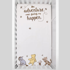 NoJo Pooh Hunny Fun characters print featuring Piglet, Eeyore, and Tigger for nursery whimsy and milestone photos.