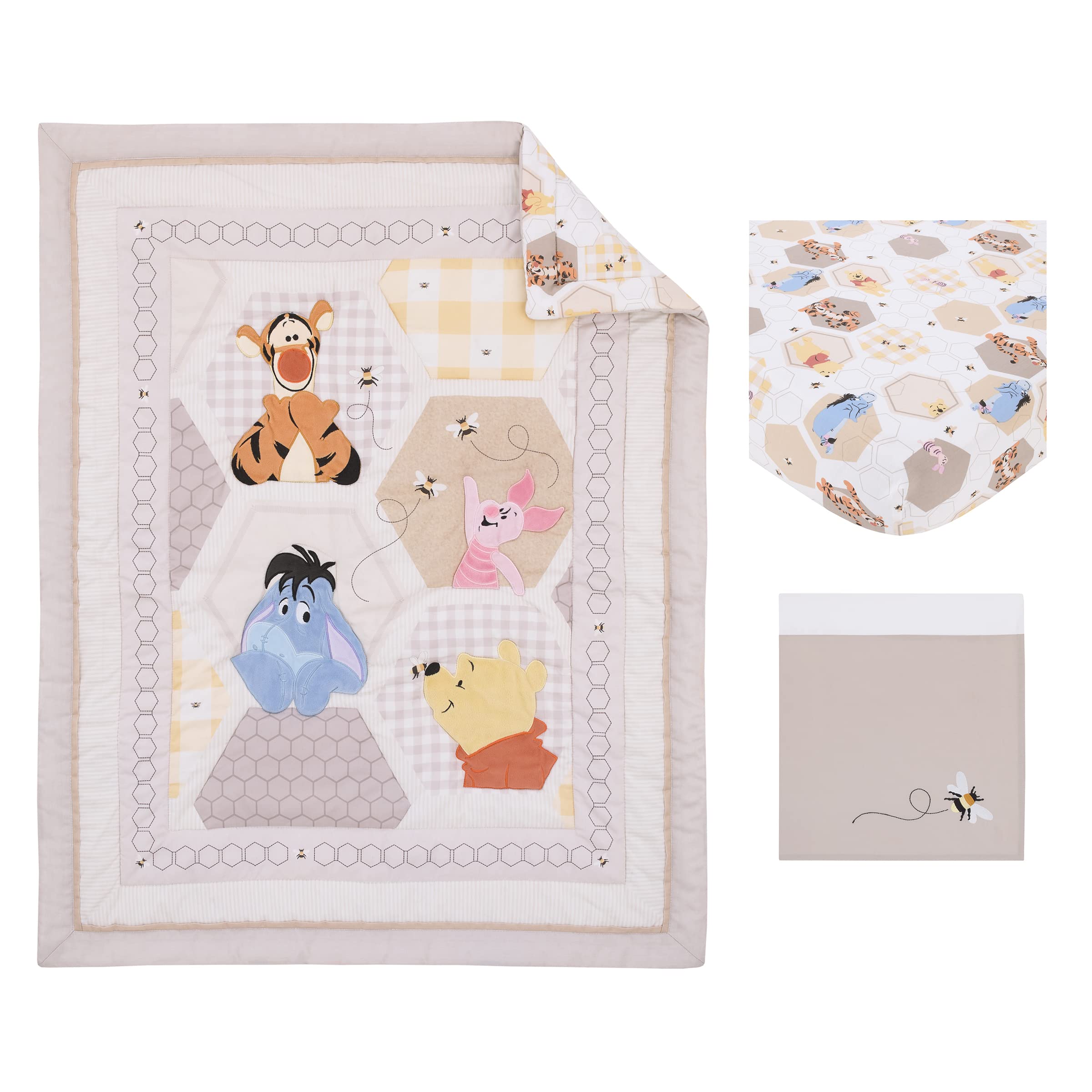 Fabric features Pooh, Piglet, Tigger, and Eeyore for imaginative nights.
