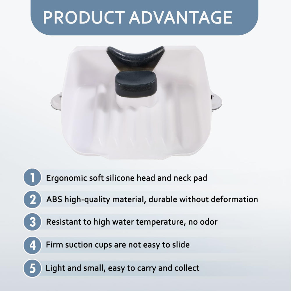 Nolasalon portable shampoo basin showing suction cups securing it on a countertop.