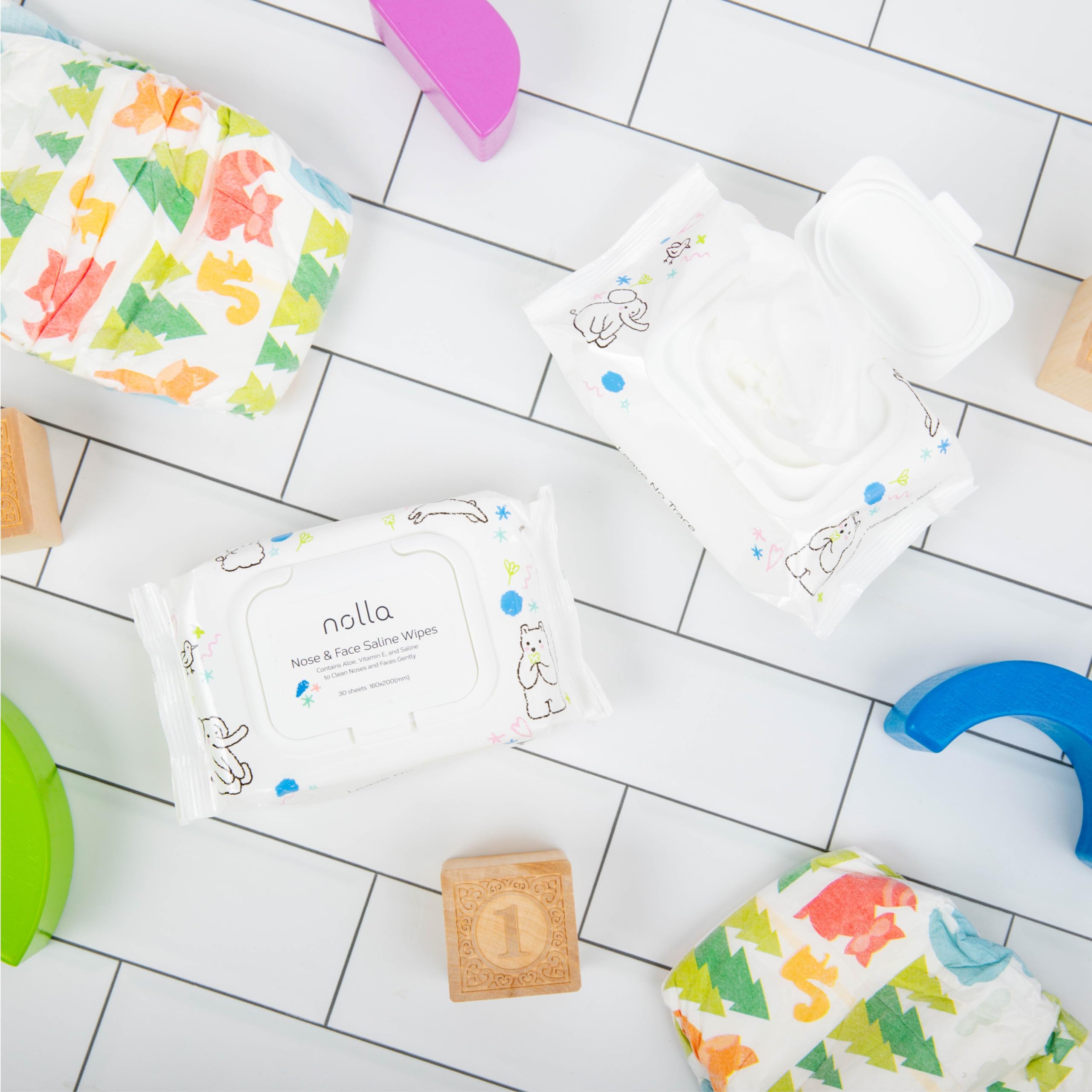 Nolla wipe on baby face for gentle cleaning routine