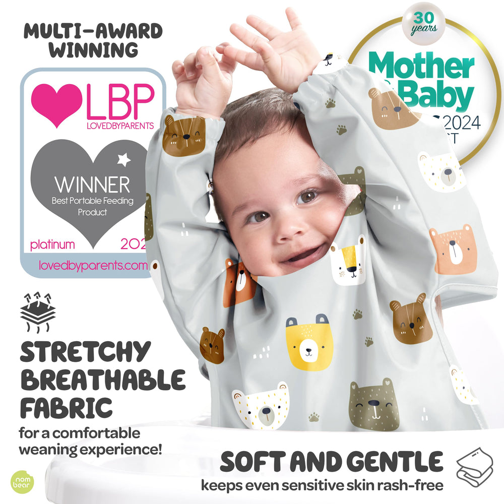 Nombear baby bib with button fastening for quick dining setup