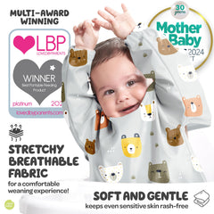Nombear baby bib with button fastening for quick dining setup