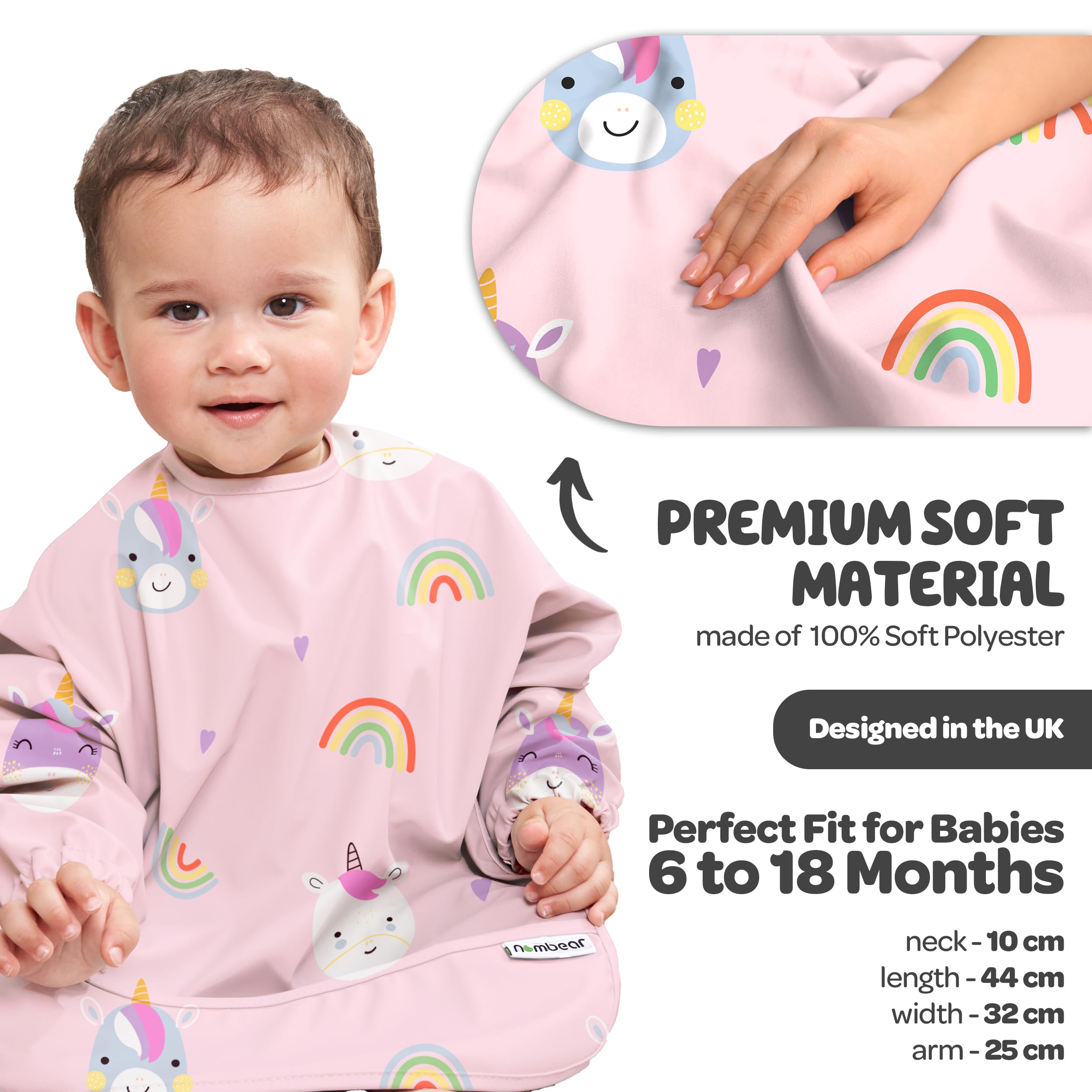 Nombear BLW-friendly bib supports messy fruit and sauce exploration.