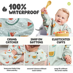 Nombear elastic cuff bib protects wrists and sleeves for messy feeding.