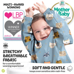 Nombear long-sleeve bib with elastic cuffs for comfy fit.