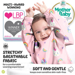 Nombear long-sleeve bib with button fastening for quick, secure setup.