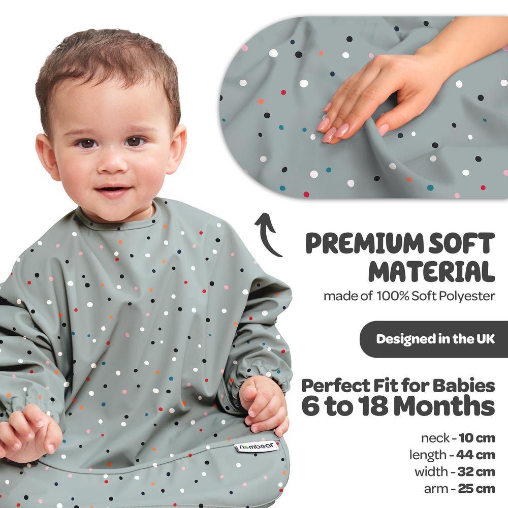 Nombear one-size bib grows with your toddler from 6 to 24 months.