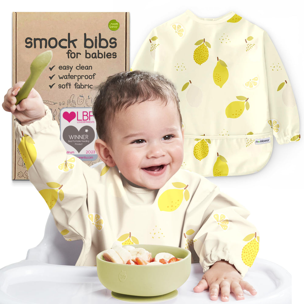 Nombear waterproof smock baby bib long sleeve protects outfits during messy meals