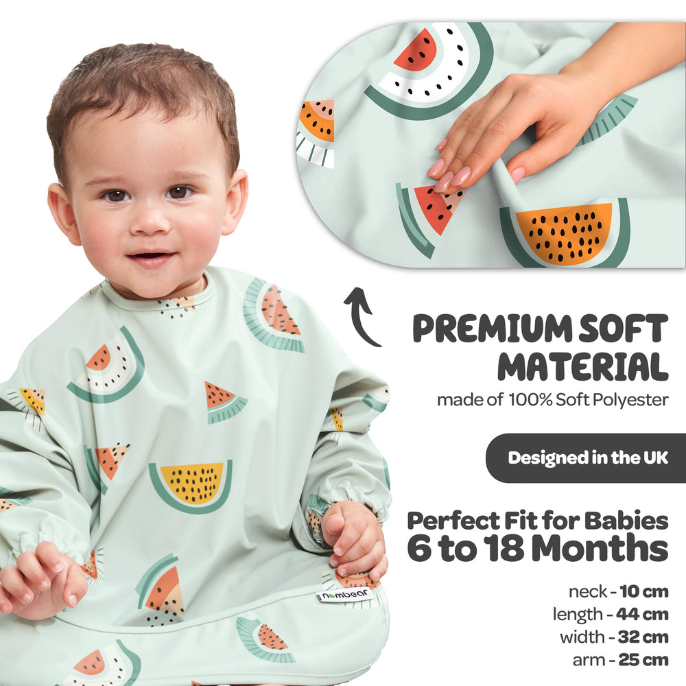 Nombear wipe-clean bib makes quick cleanup after meals easy.