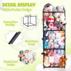 NomNest 3-tier display plushies shows toys while saving floor space and improving visibility.