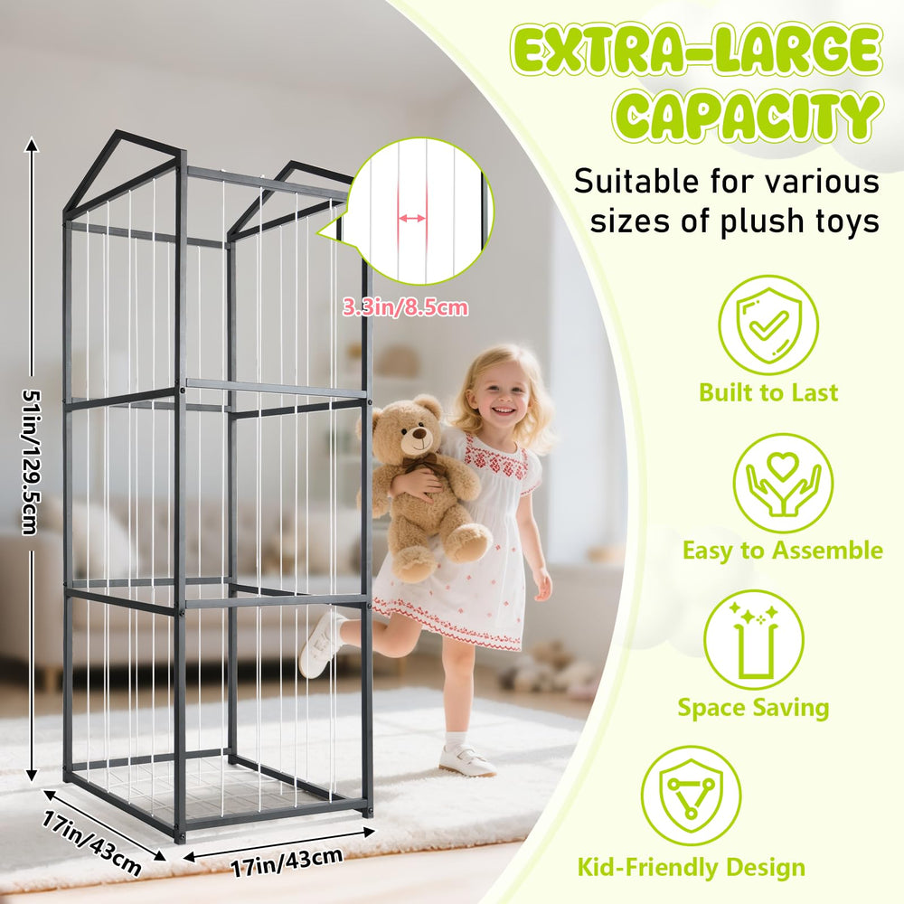 NomNest metal-frame toy organizer emphasizes safety, durability, and easy access to plushies.