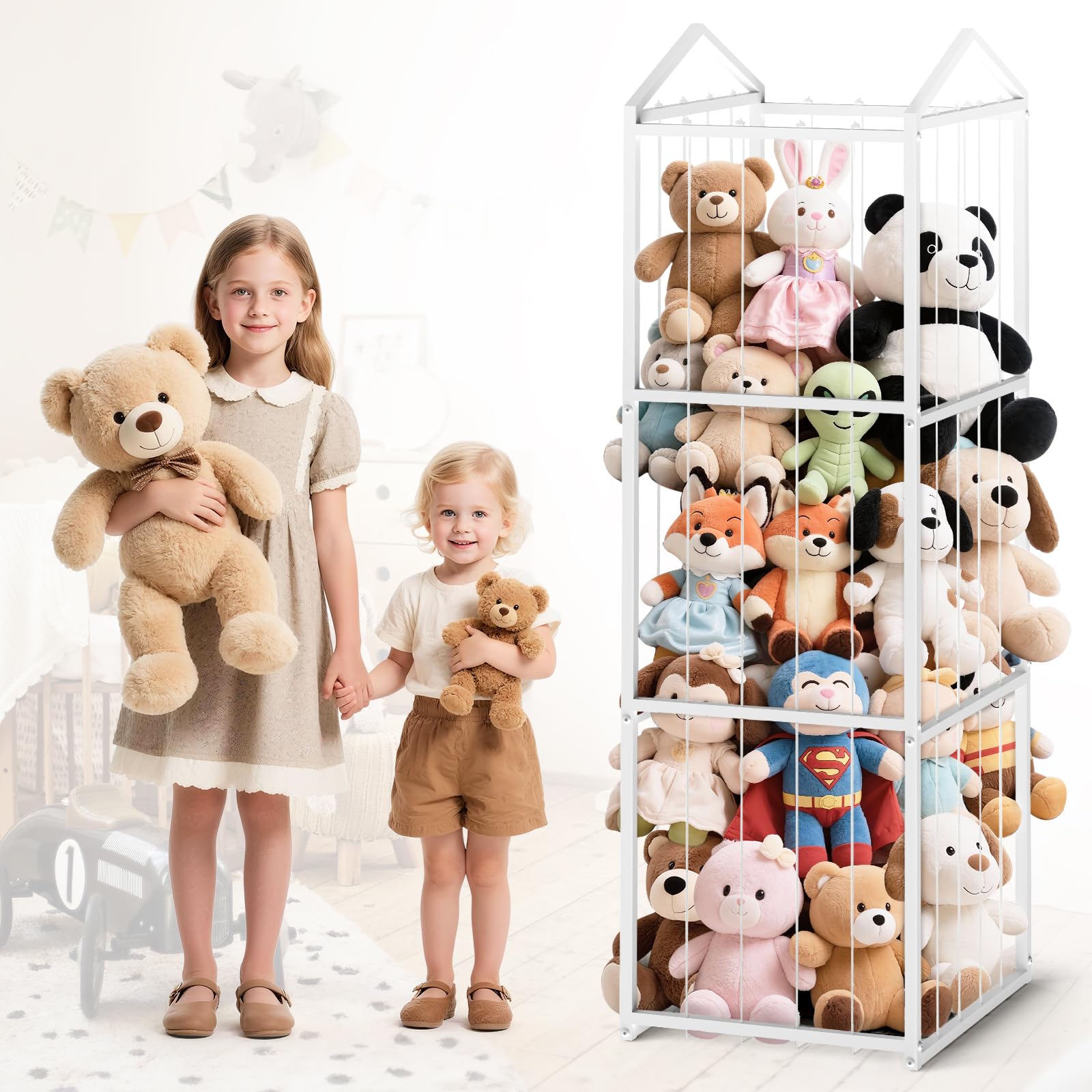 NomNest stuffed animal storage vertical-shelves keeps plush toys organized and rooms tidy.