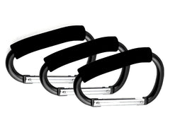 Noneea stroller hooks 3pack displayed with ample space for bags and essentials.