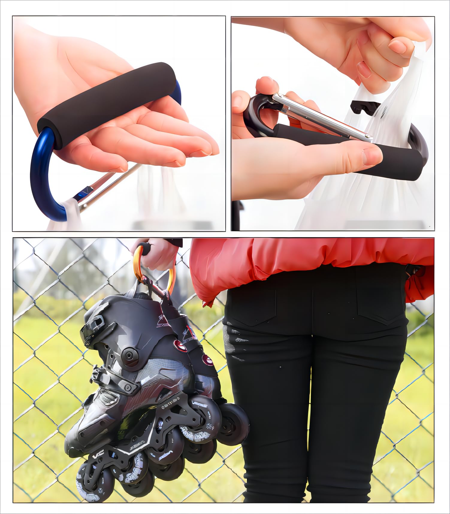Noneea hanging-bags demo shows versatile storage on stroller handles.