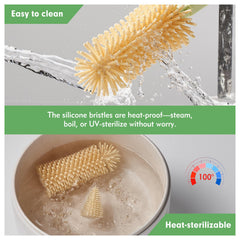 NONENDU silicone bottle brush on bottle surface for gentle scrubbing