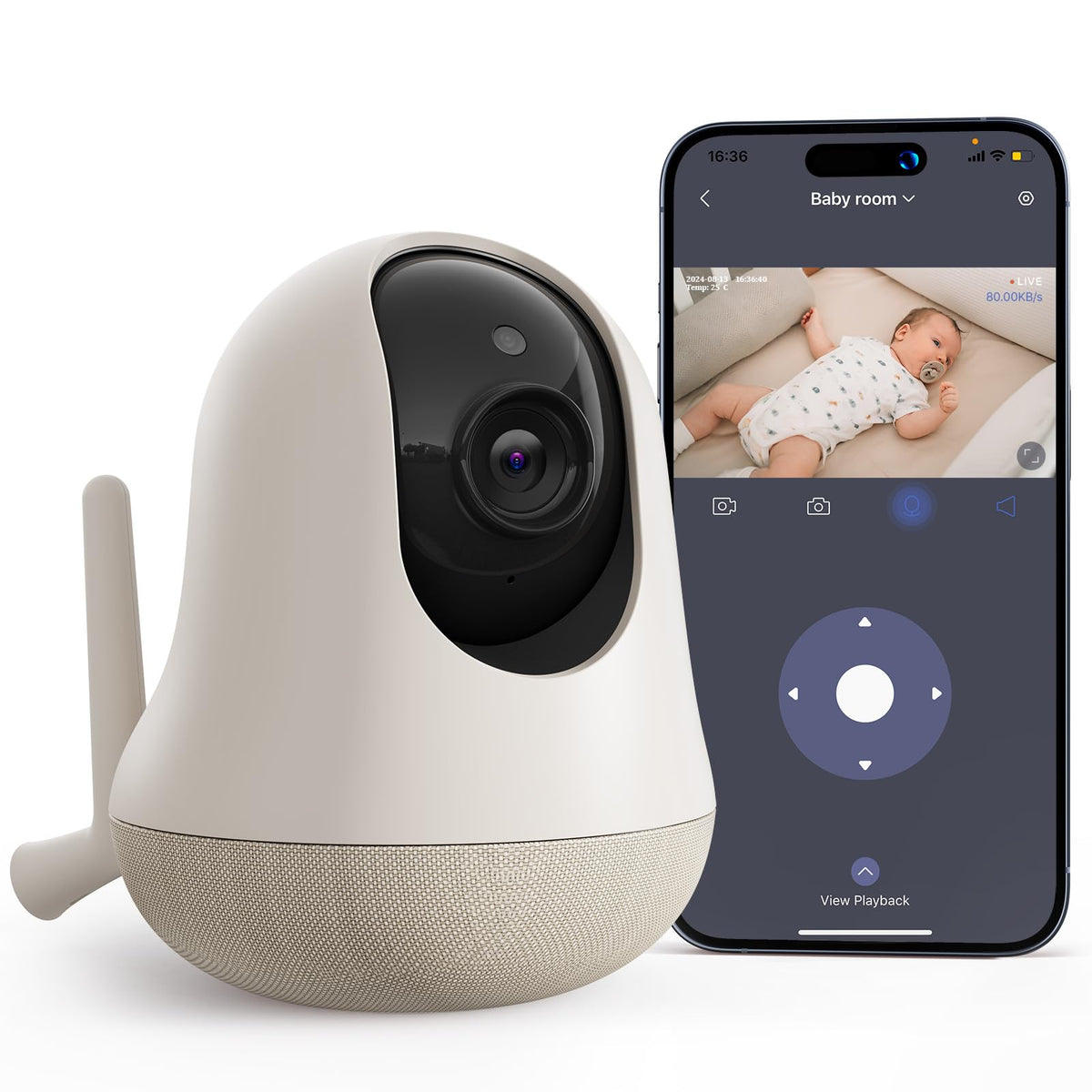 Nooie 2K Smart WiFi Baby Monitor camera view for crisp remote viewing