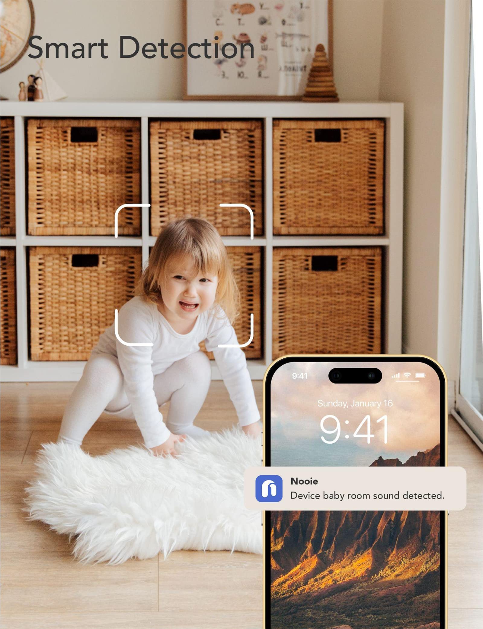 Nooie Baby Monitor real-time alerts on a smartphone screen