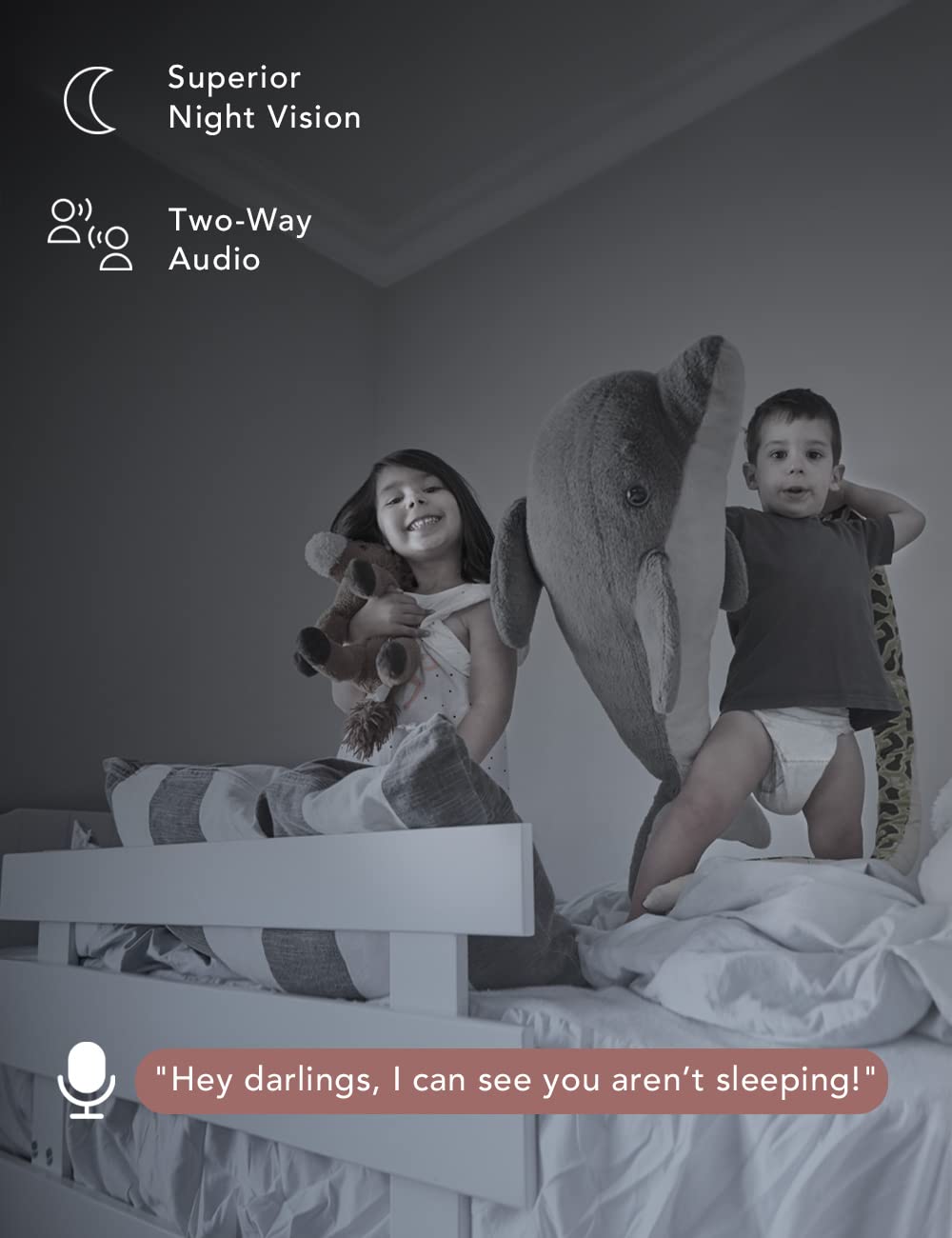 Nooie Baby Monitor two-way audio enables talking to baby or pets remotely.