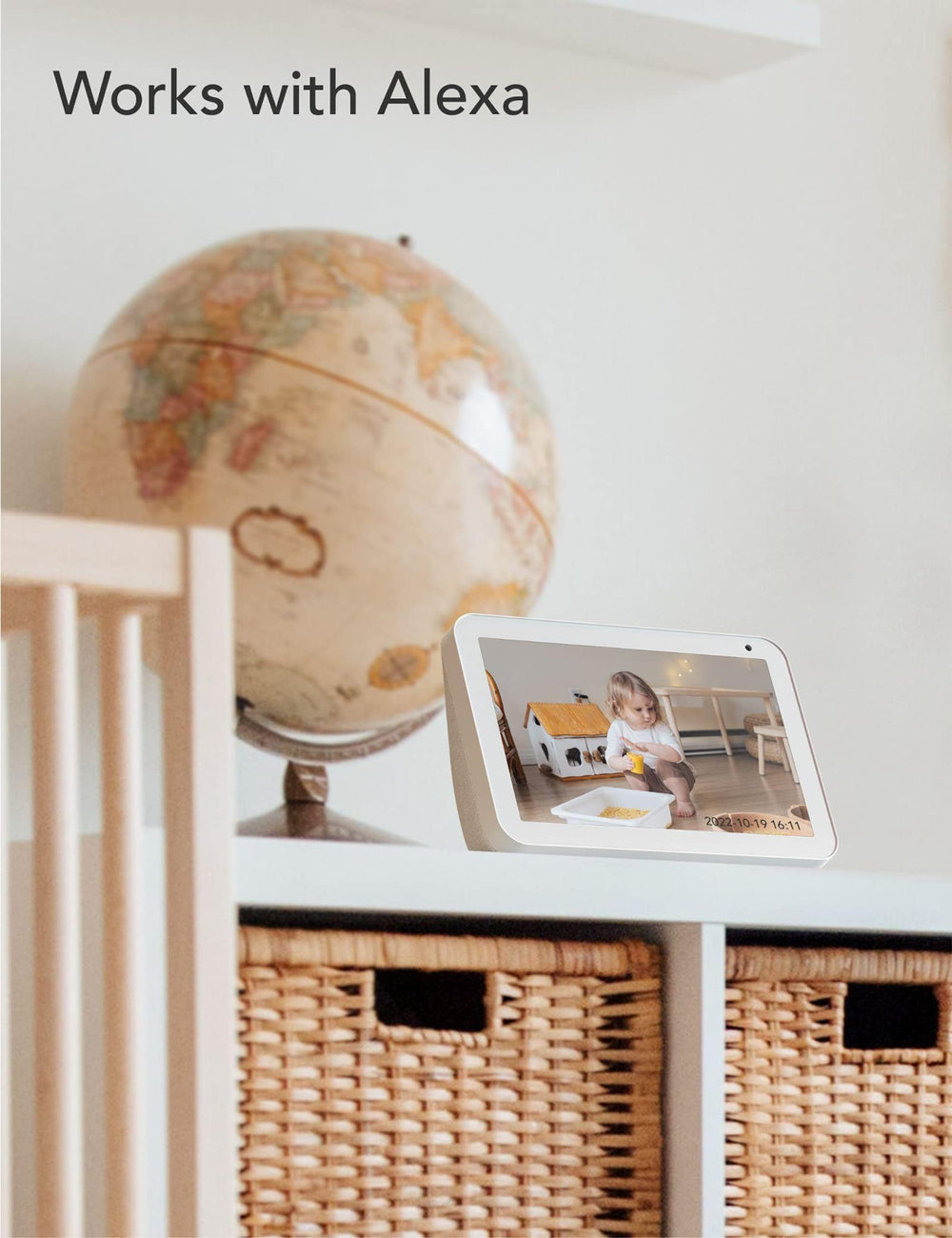 Nooie Baby Monitor wall-mount setup in a nursery setup