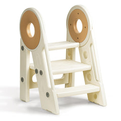 Noonkty foldable stool 3-step cream extended height enables sink access for toddlers.