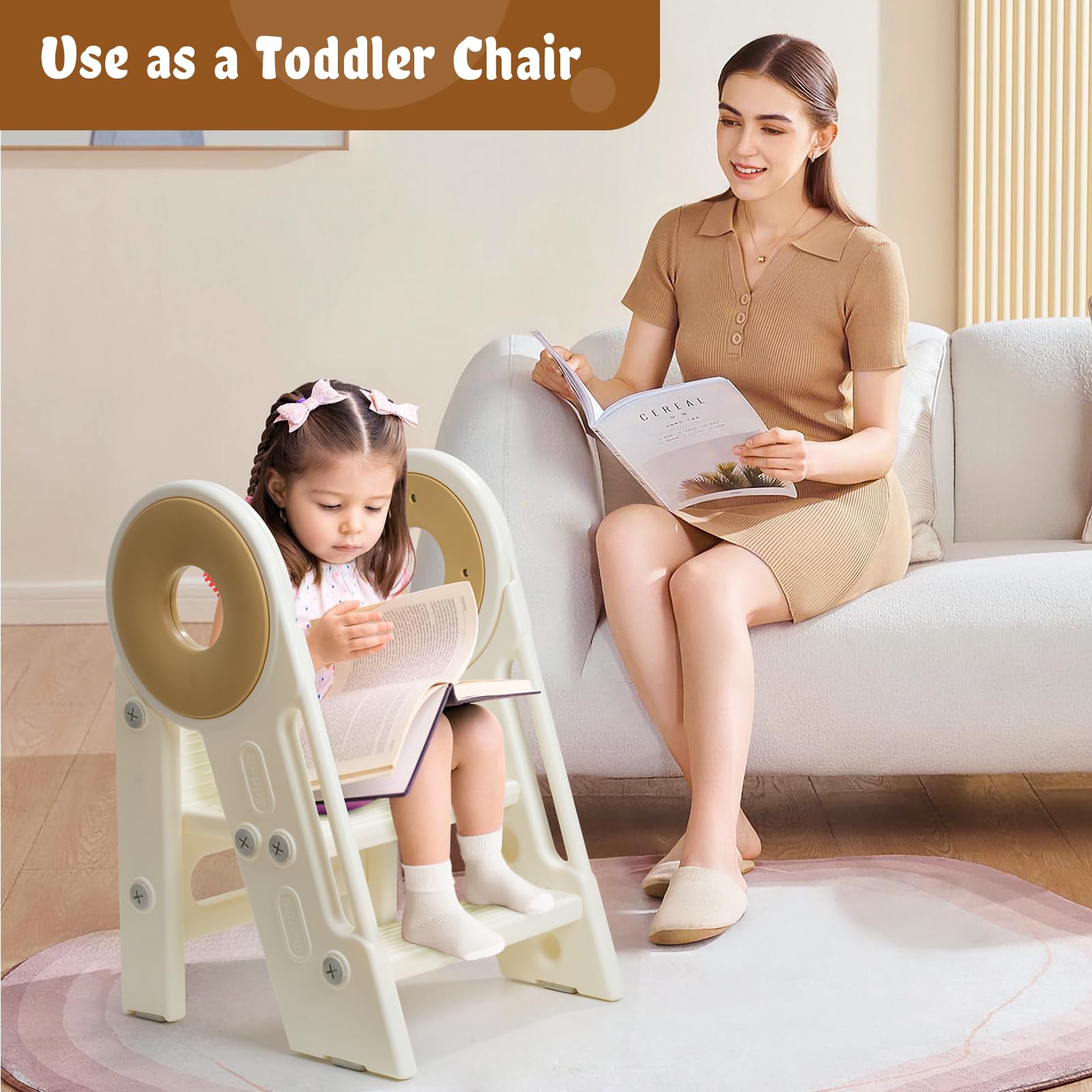 Noonkty foldable stool assembly-guide-cream enables quick, simple setup.