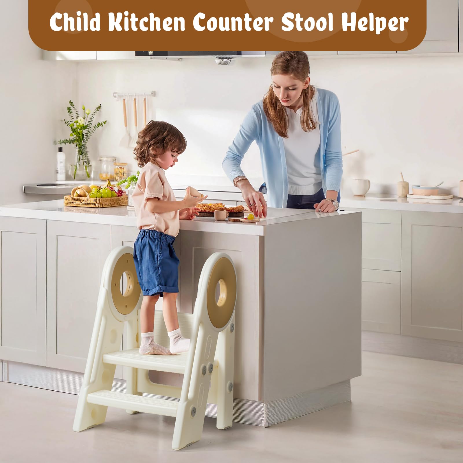 Noonkty foldable stool folded-storage cream folds flat for compact closet space.