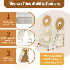 Noonkty foldable stool non-slip-base cream keeps toddlers steady at the sink.